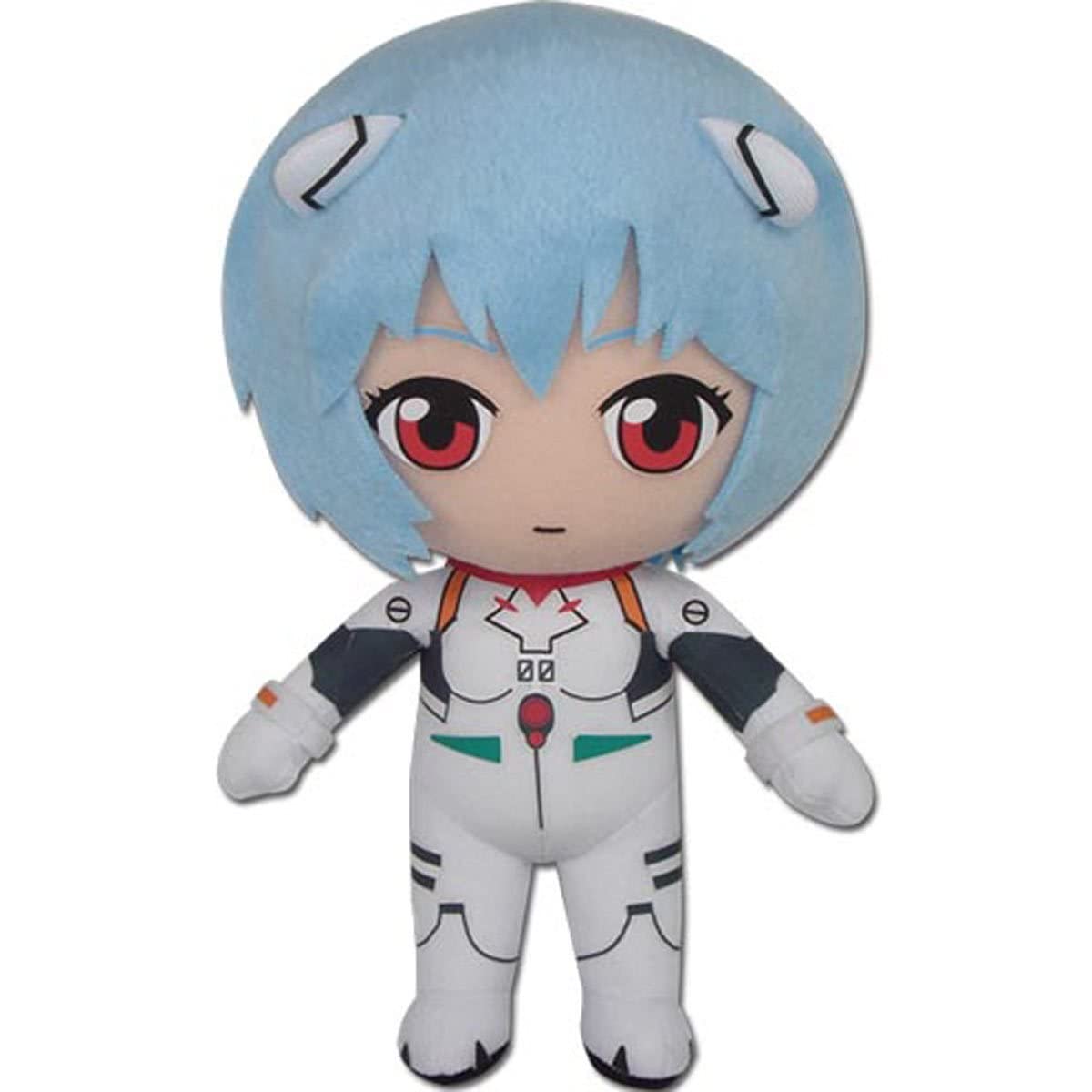 Great Eastern Rei plugsuit plush in vibrant colors, ideal for display on a shelf