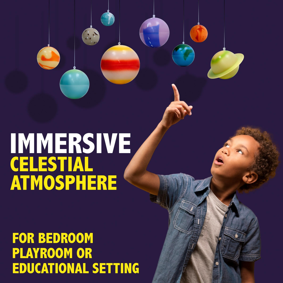 Great Explorations clear hanging string enables easy ceiling display.