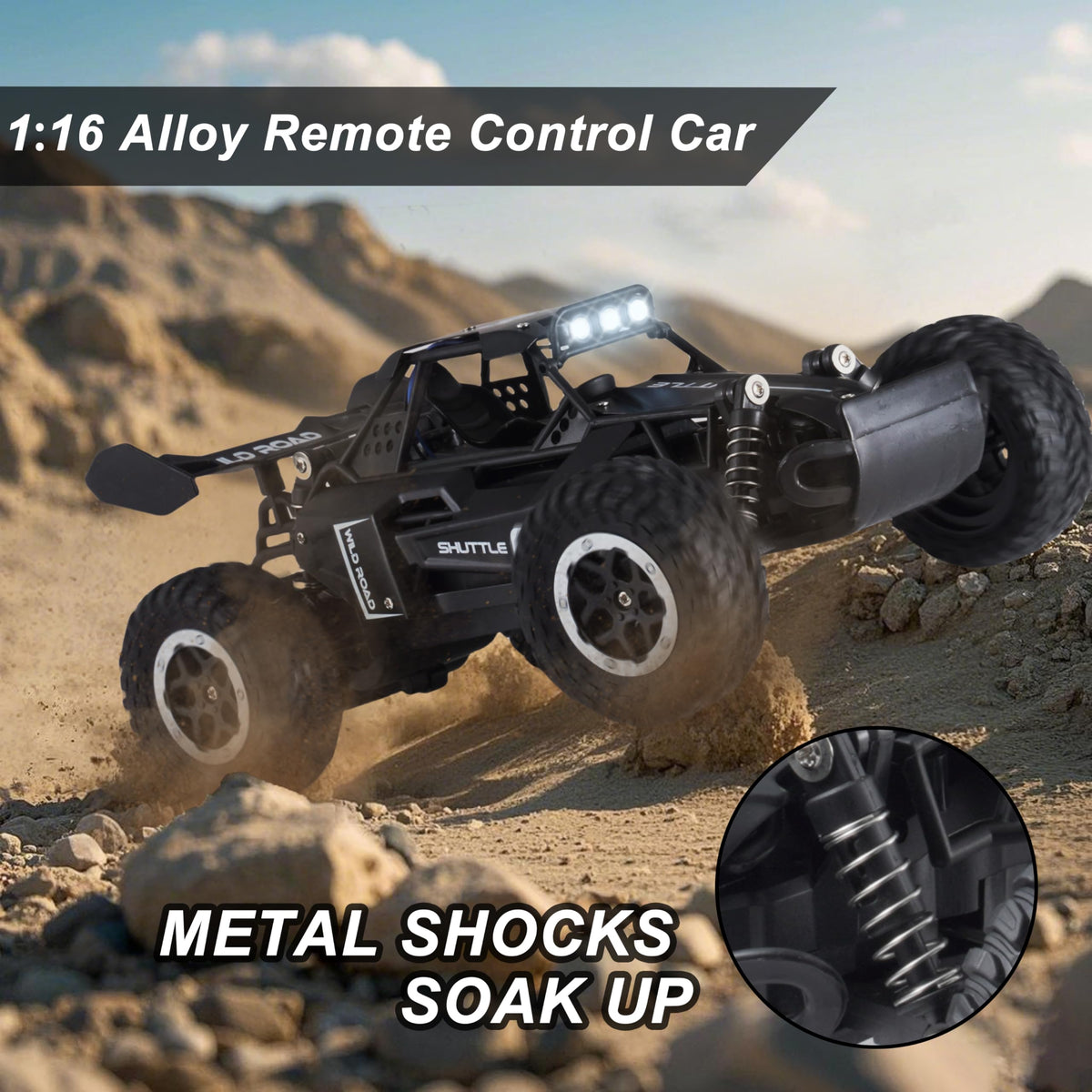Great-JUNAMT RC car wide tires provide strong grip on uneven surfaces.