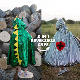 Great Pretenders reversible cape back view shows dragon side, great for mood-driven play.