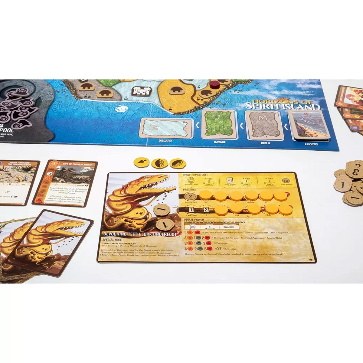 Greater Than Games Horizons of Spirit Island spirit tokens fueling cooperative play.