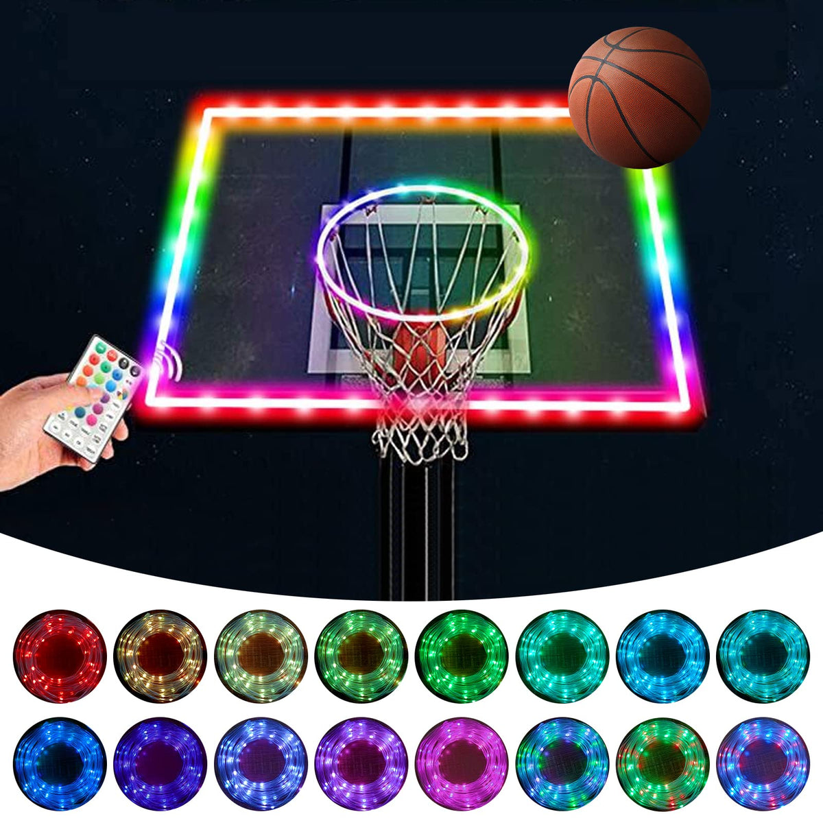 Green Bean LED rim light illuminates the hoop edge for night play