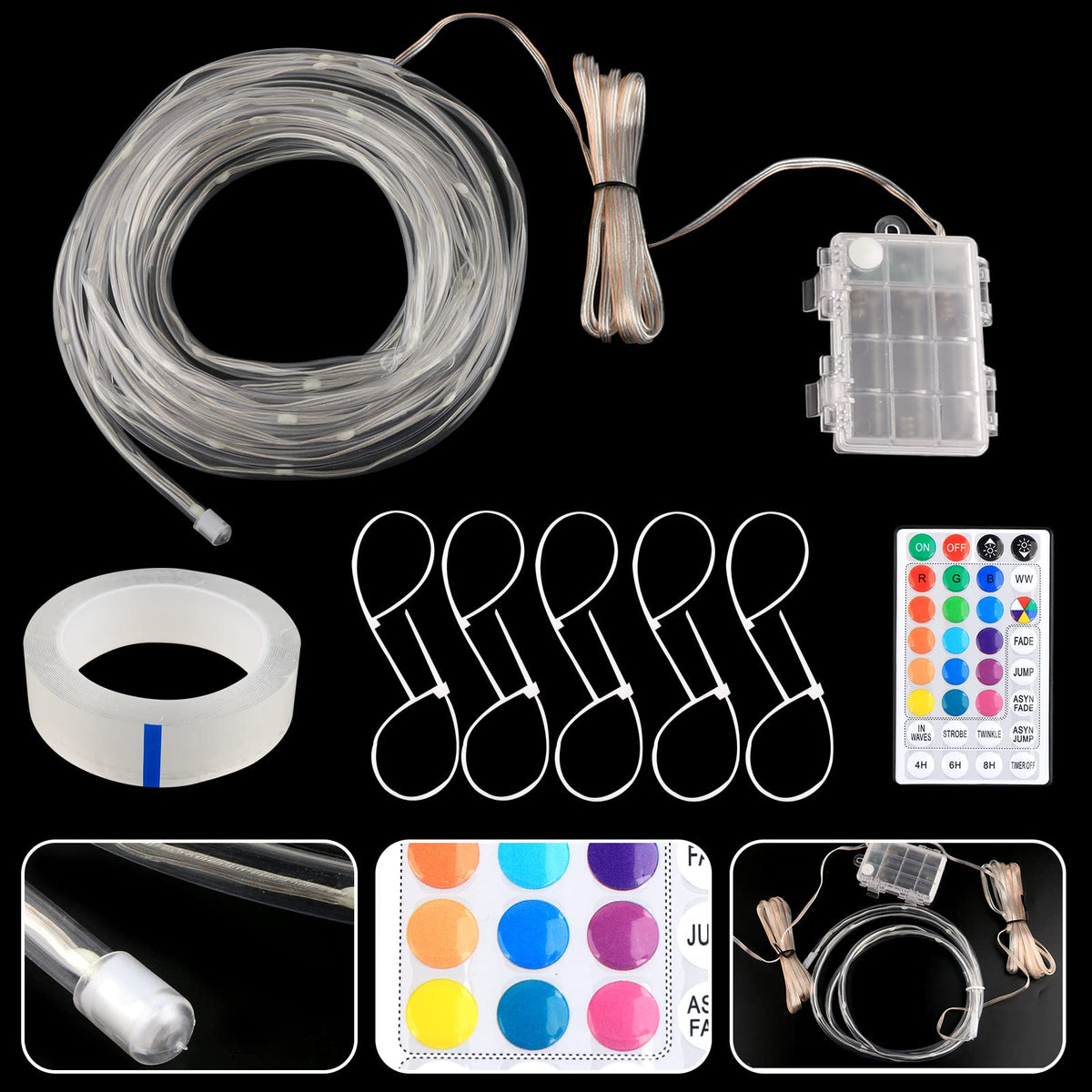 Battery box powers the light with 3 AA batteries per strip