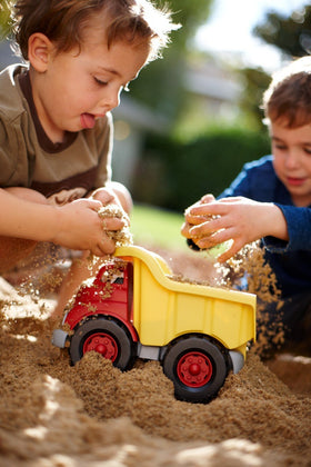 Green Toys Dump Truck with no metal axles for durability and safety.