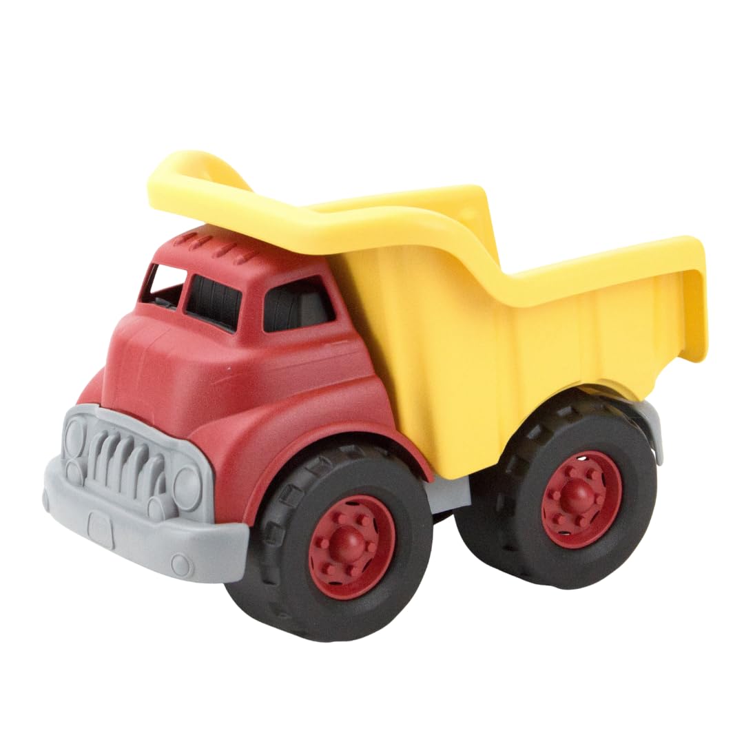 Green Toys Dump Truck product photo shows a sturdy toddler vehicle for imaginative construction play.