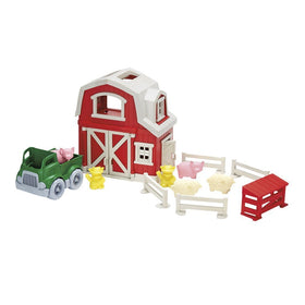 Green Toys Farm Playset barn — fosters cooperative pretend play and storytelling during farm scenes.