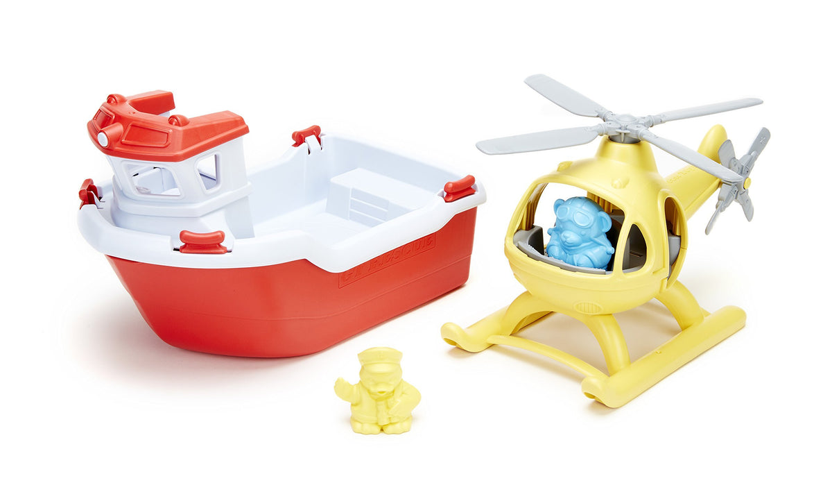 Pilot Bear character ready for story-driven play on Green Toys Rescue Boat