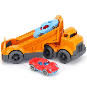 Green Toys racing truck duo with two racers for imaginative play.