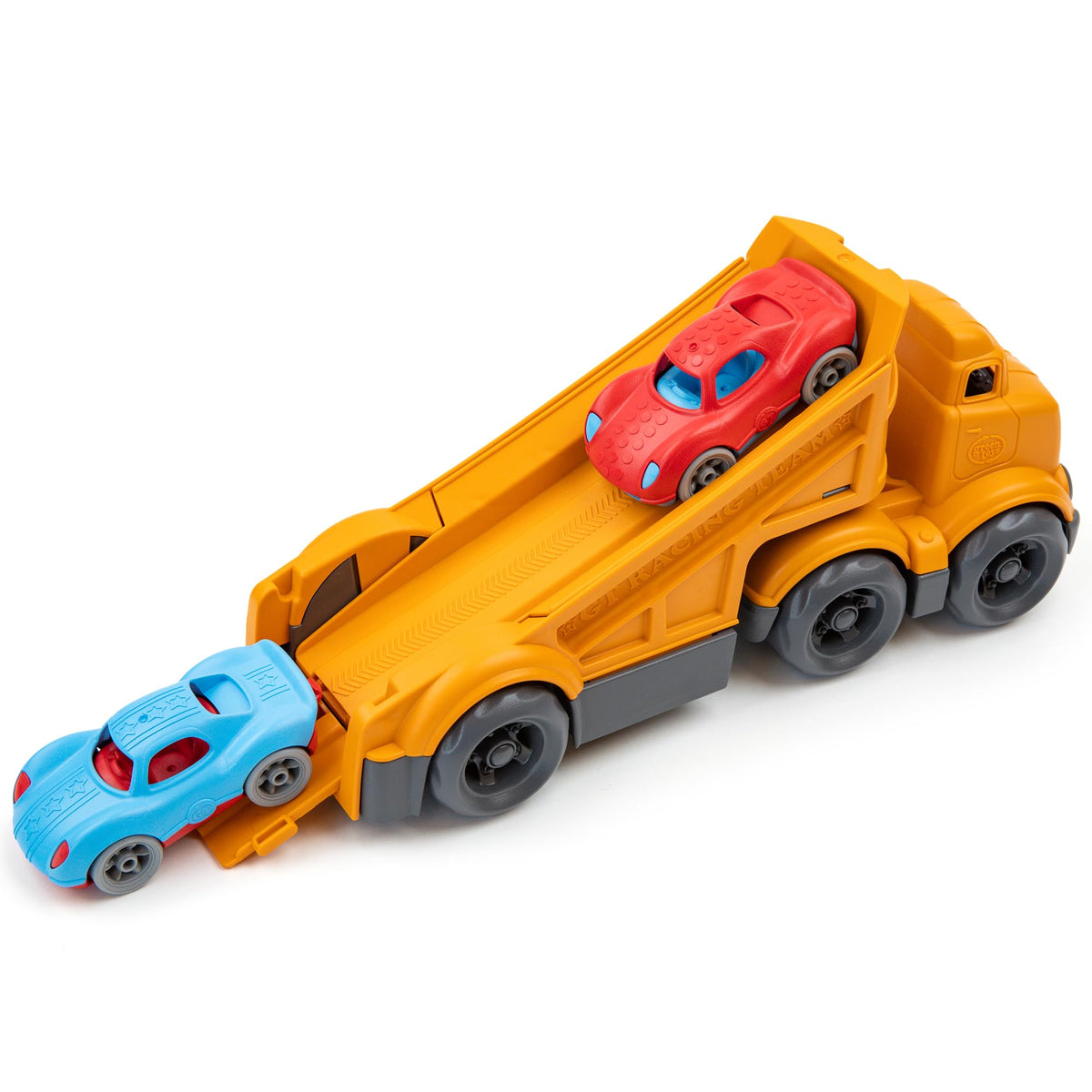 Green Toys racing truck packaging suitable for gifting.