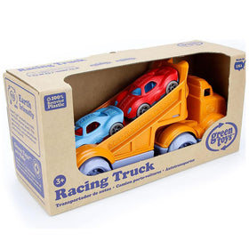 Green Toys racing truck side view shows kid-friendly design.