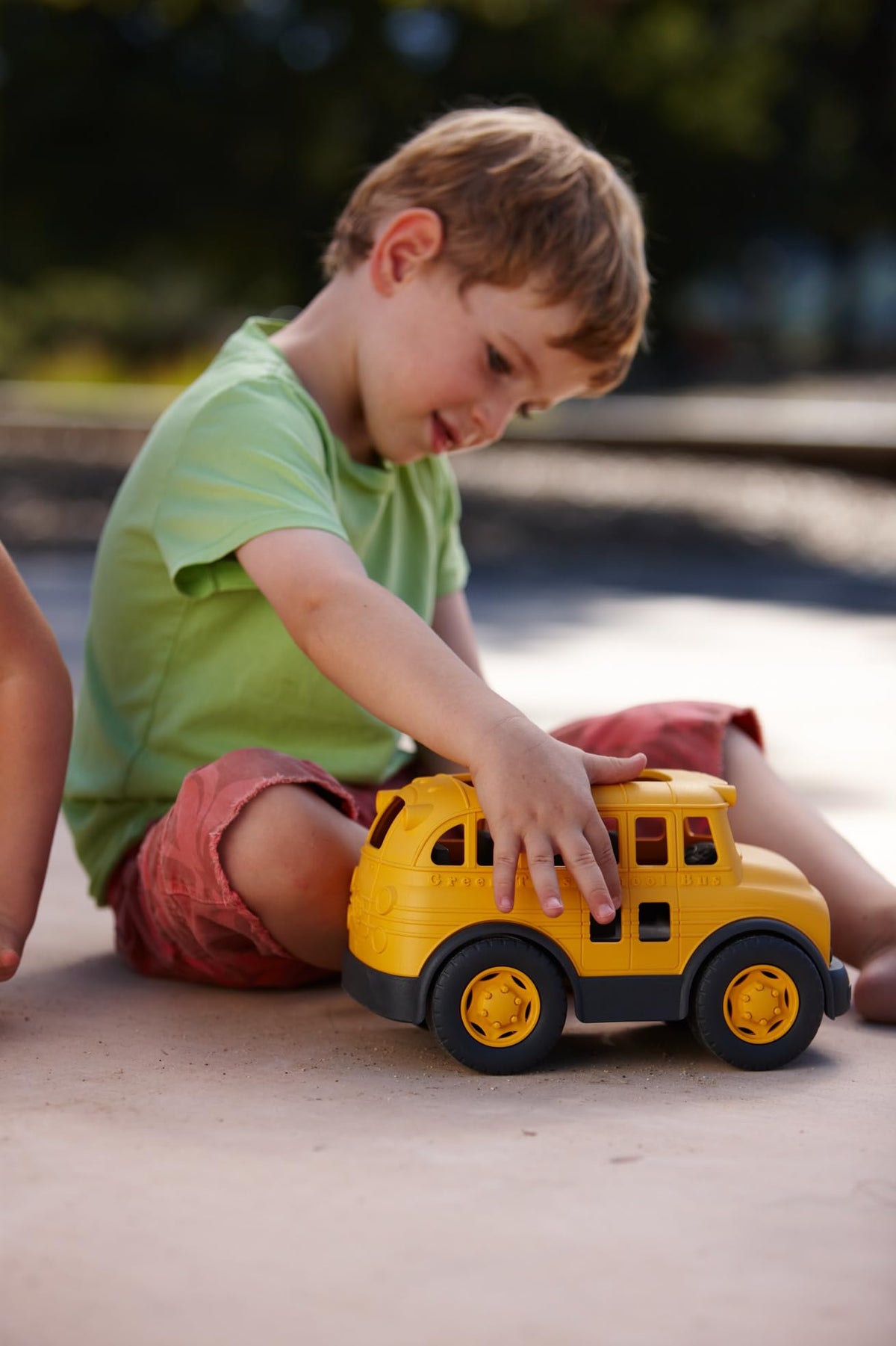 Green Toys School Bus Yellow proudly made in the USA from recycled milk jugs.