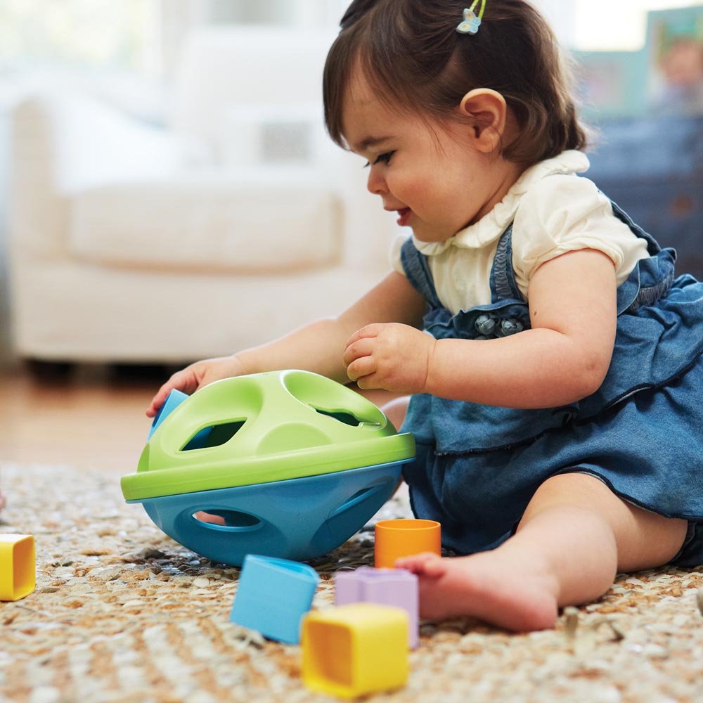 Green Toys Shape Sorter two hemispheres separated for easy reset