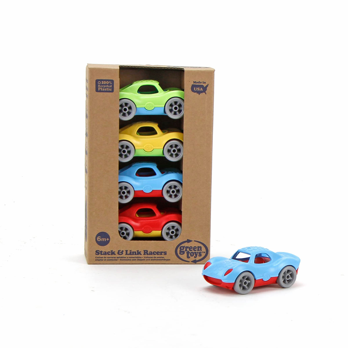 Green Toys Stack & Link Racer individual car with textured details for tactile stimulation