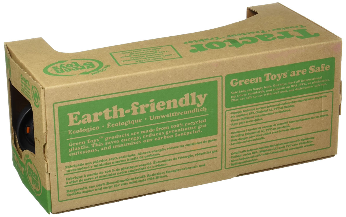 Green Toys Tractor CB Orange packaging highlights eco-friendly materials and sustainability.