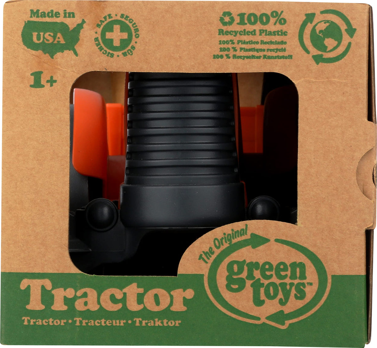 Green Toys Tractor orange age-appropriate for ages 1 and up.