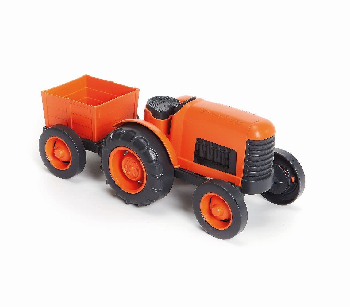 Green Toys Tractor orange close-up shows no coatings and safe plastic.