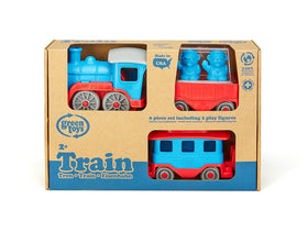 Green Toys Train Blue engine side view highlights durable, dishwasher-safe plastic for easy cleaning.