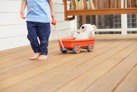 Green Toys Wagon Orange dishwasher-safe surface simplifies cleanup after busy play sessions.