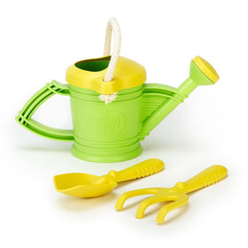 Green Toys Watering Can pour spout for mess-free watering and pretend garden play.