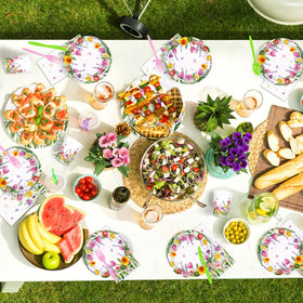 Greencian 50-piece utensils, durable plastic for lively events.