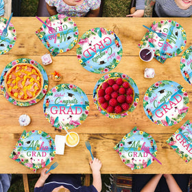Greencian Aloha Grad creates a colorful, low-waste party setup.