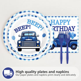 Greencian blue truck dessert plates 7in, bright design for sweet treats