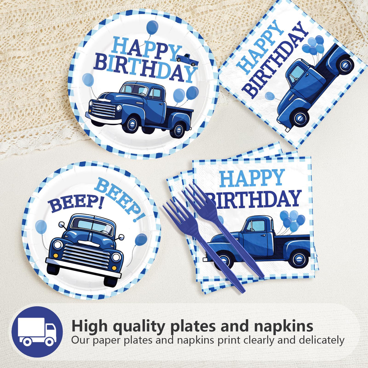 Greencian blue truck napkins 6.5in, soft and absorbent for cleanup