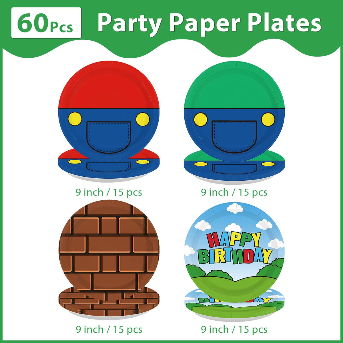 Greencian brother-theme plates 9 inch for cohesive game night celebrations