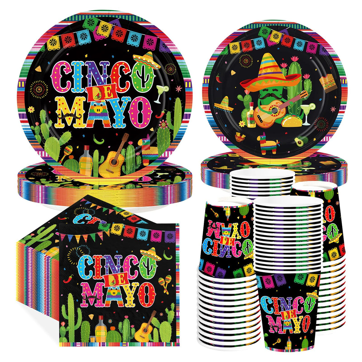 Greencian Cinco de Mayo 9in black dinner plates for hearty tacos