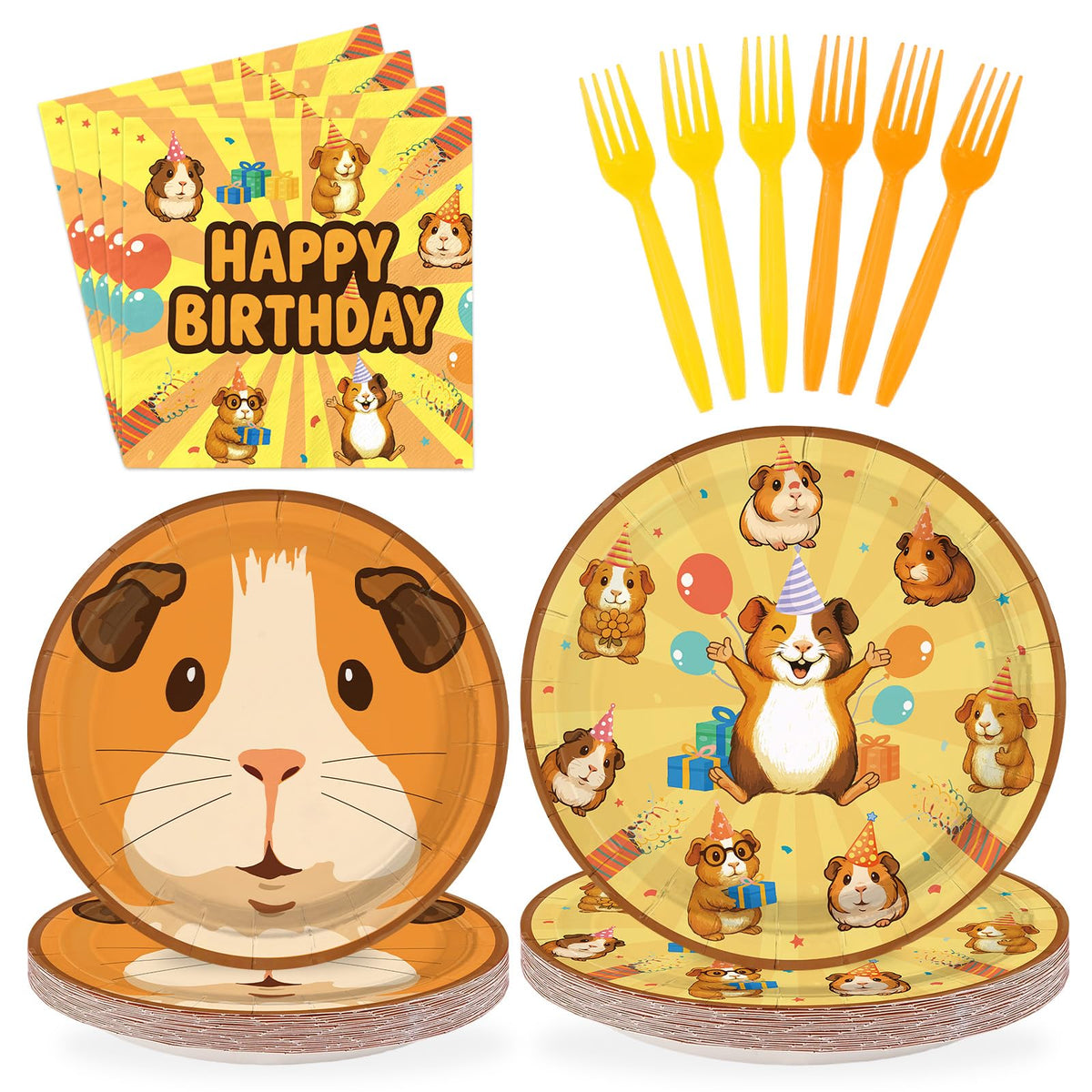 Greencian guinea pig birthday plates 9-inch, vibrant print for kids' party meals