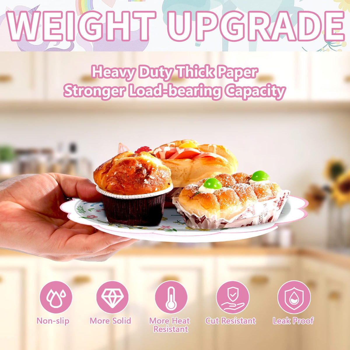 Greencian heavy-duty 9-inch plates stay firm when holding treats.