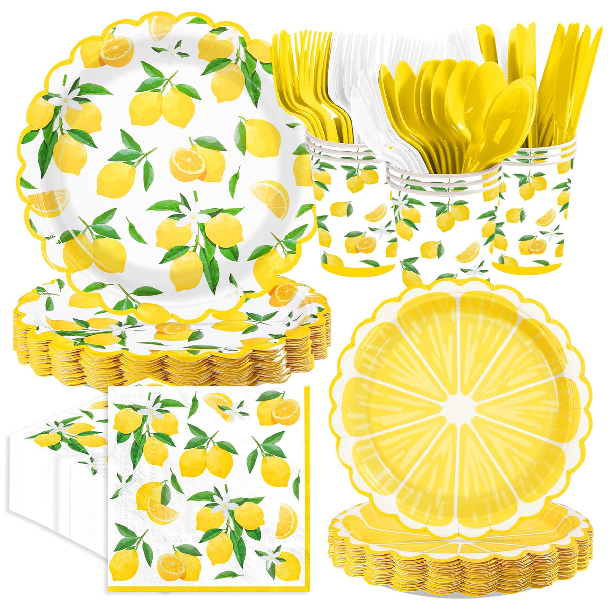 Greencian lemon 9-inch dinner plates with bright citrus motif for summer parties