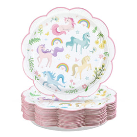 Greencian magical pastel unicorn plates with rainbow design for easy cleanup.