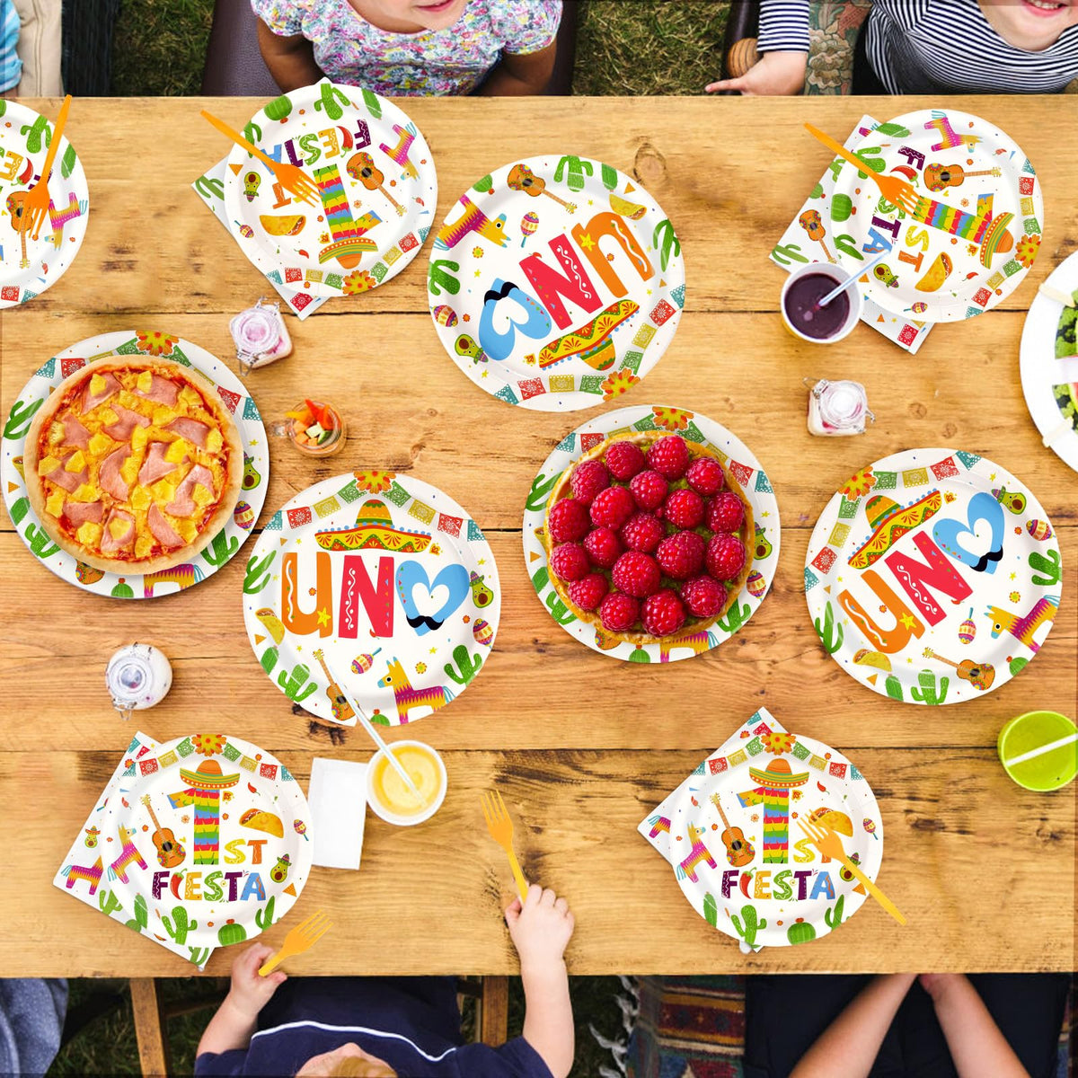 Greencian fiesta party favors featuring disposable tableware for easy cleanup