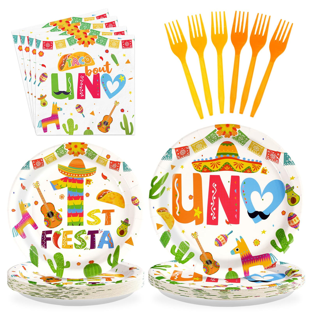 Greencian Mexican Fiesta 9in plates with festive birthday design for celebrations