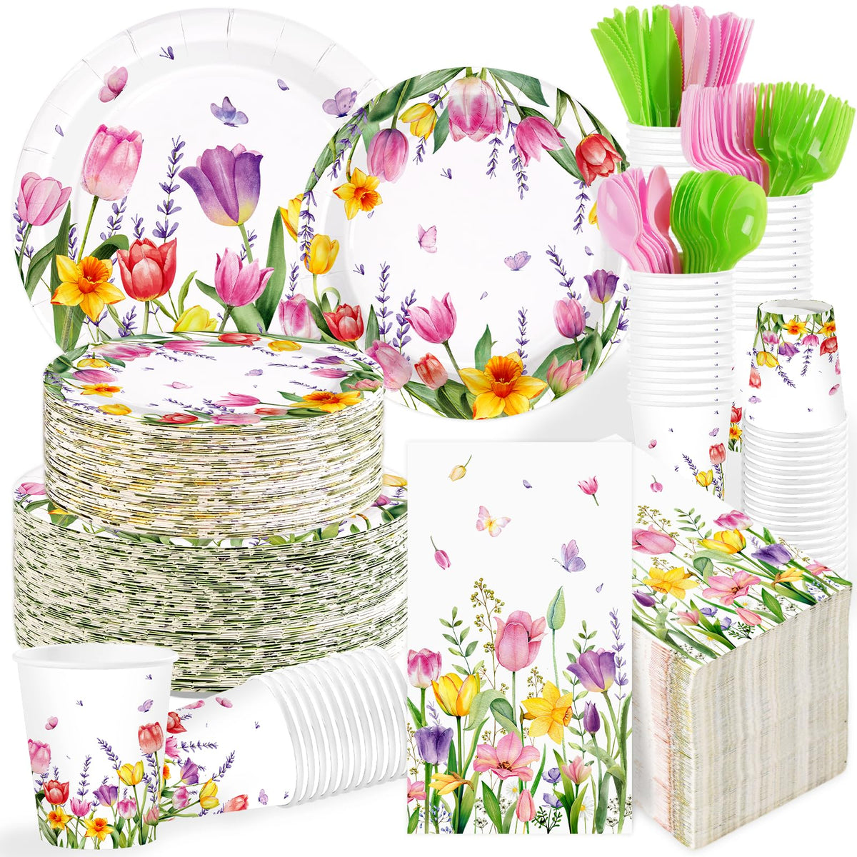 Greencian Mother's Day tulip packaging, ready-to-use party set for quick setup.