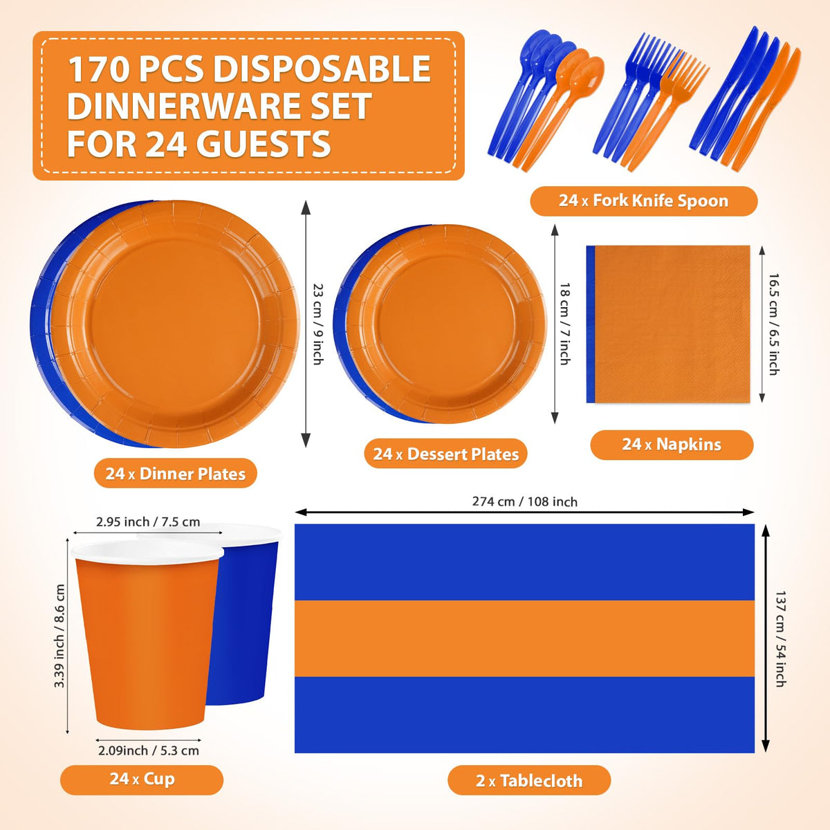 Greencian orange-blue dessert plates (7in) elevate dessert presentation at celebrations.