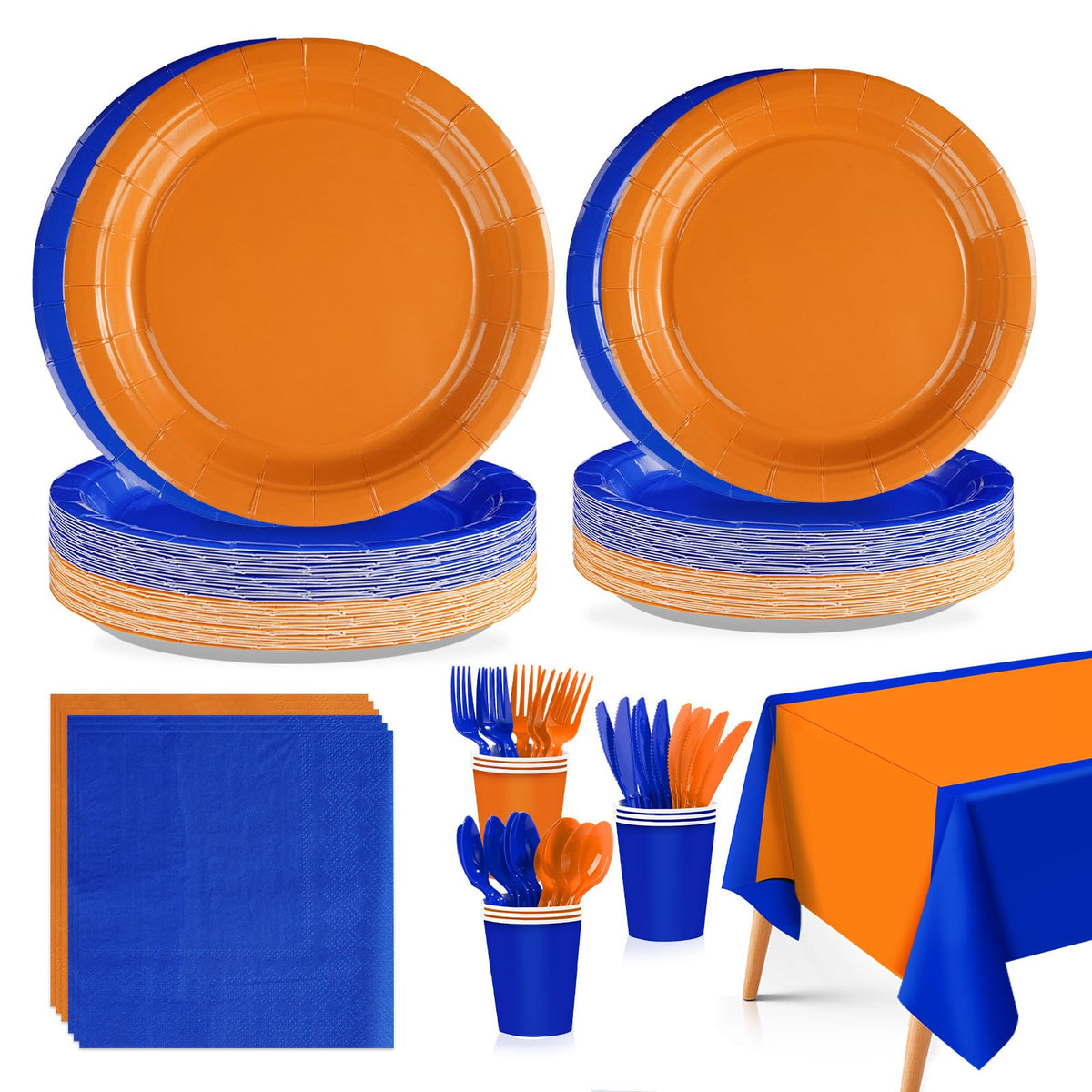 Greencian orange-blue dinner plates (9in) add vibrant color to family meals.