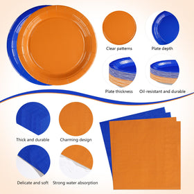 Greencian orange-blue napkins (6.5in) provide soft, absorbent serving comfort.