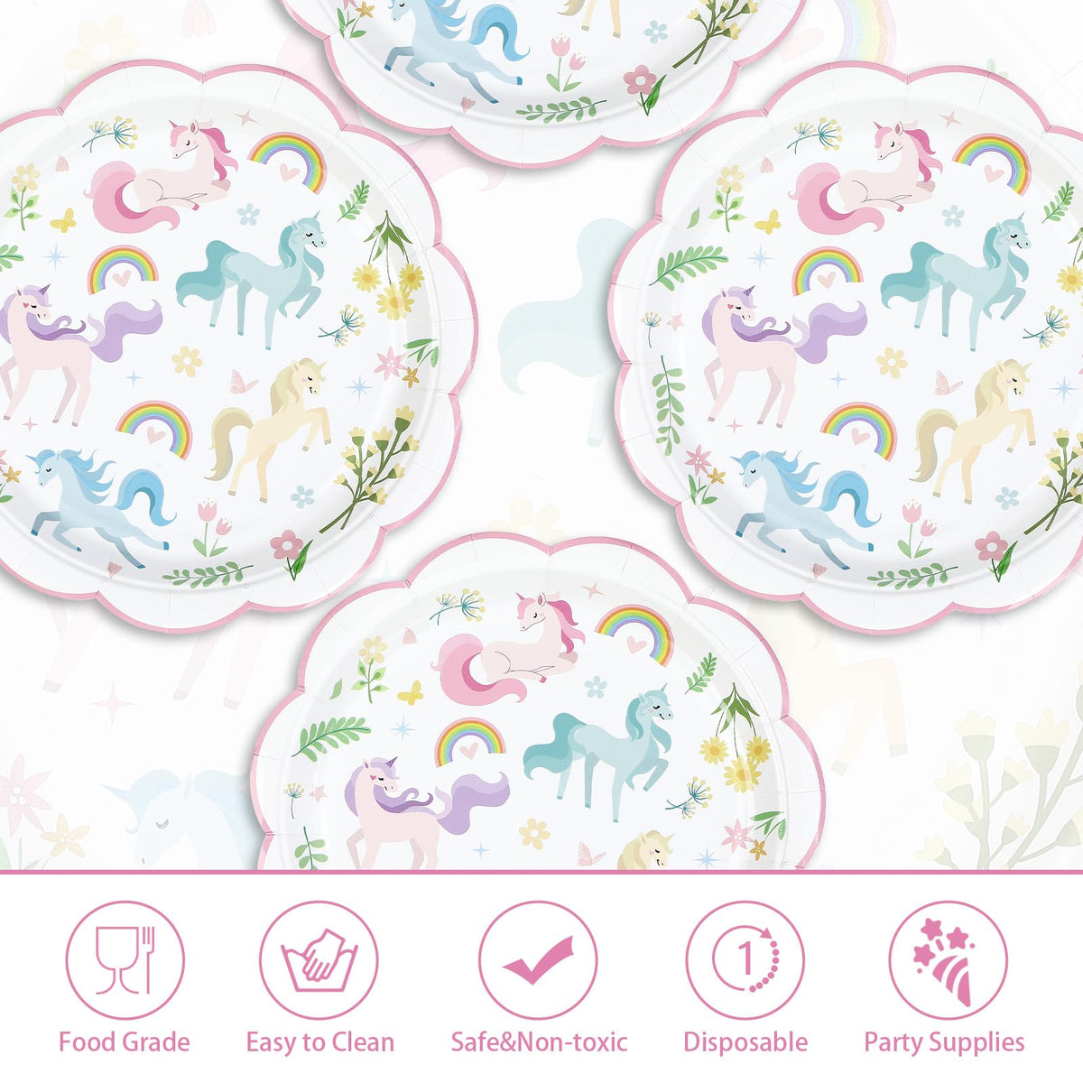 Greencian pastel unicorn design plates add dreamy decor and sturdy serving.
