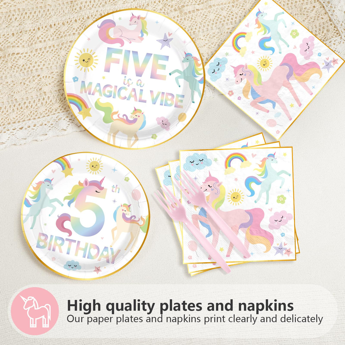 Greencian pastel unicorn napkins, soft and absorbent for quick cleanup
