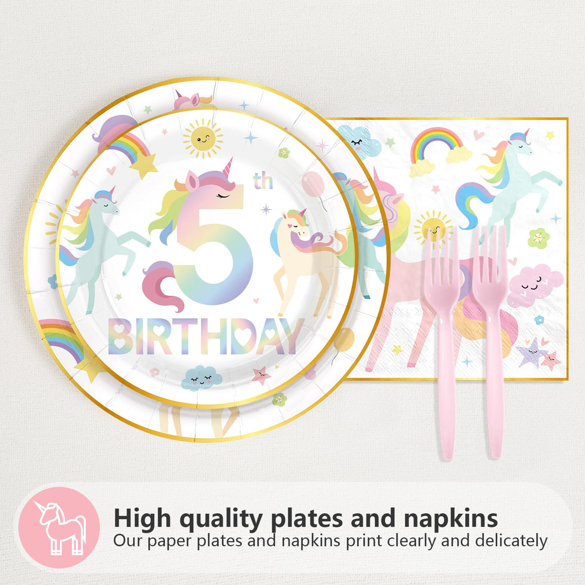 Greencian pastel unicorn 7-inch dessert plates ideal for sweet party treats