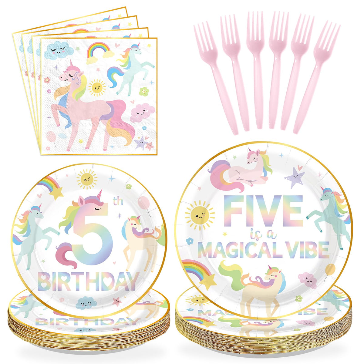 Greencian pastel unicorn 9-inch dinner plates with cheerful design for a five-year-old birthday