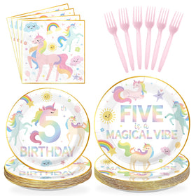 Greencian pastel unicorn 9-inch dinner plates with cheerful design for a five-year-old birthday