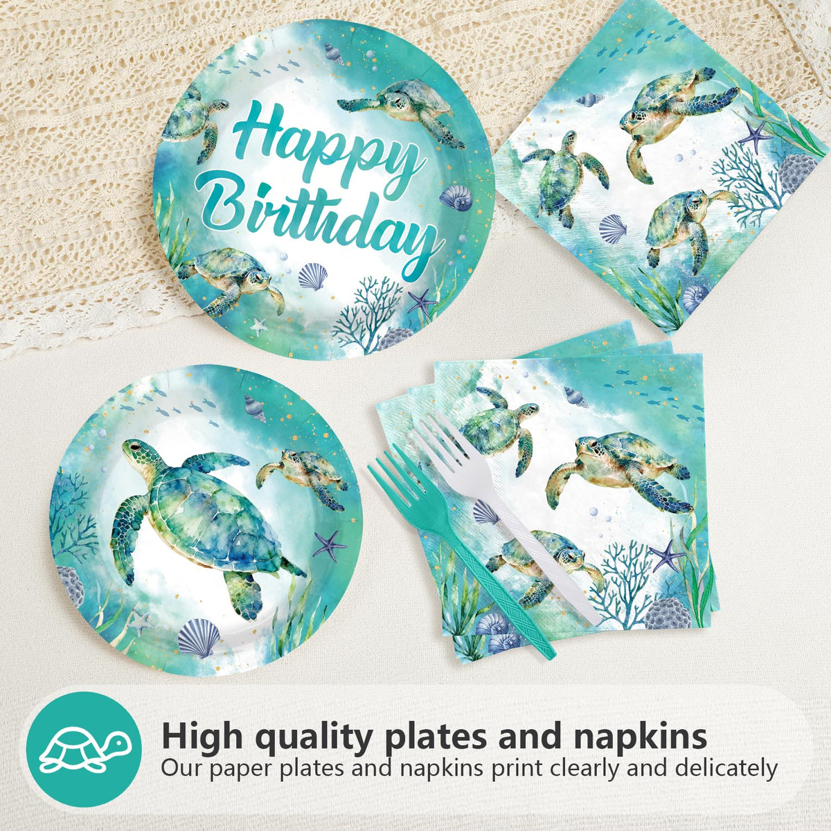 Greencian sea-turtle-napkins-6-5inch, soft absorbent napkins with ocean motifs for quick cleanups.