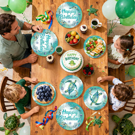 Greencian sea-turtle-party-scene, ready-to-use kit for quick coastal celebrations.