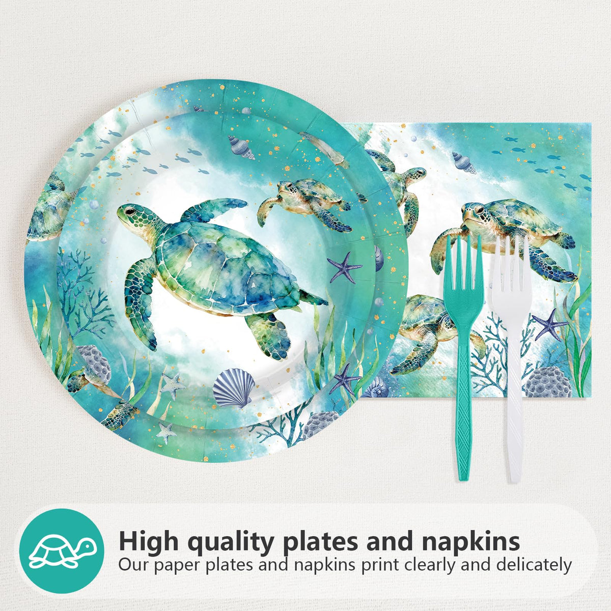 Greencian sea-turtle-plates-7inch, charming undersea scene for kids party servings.