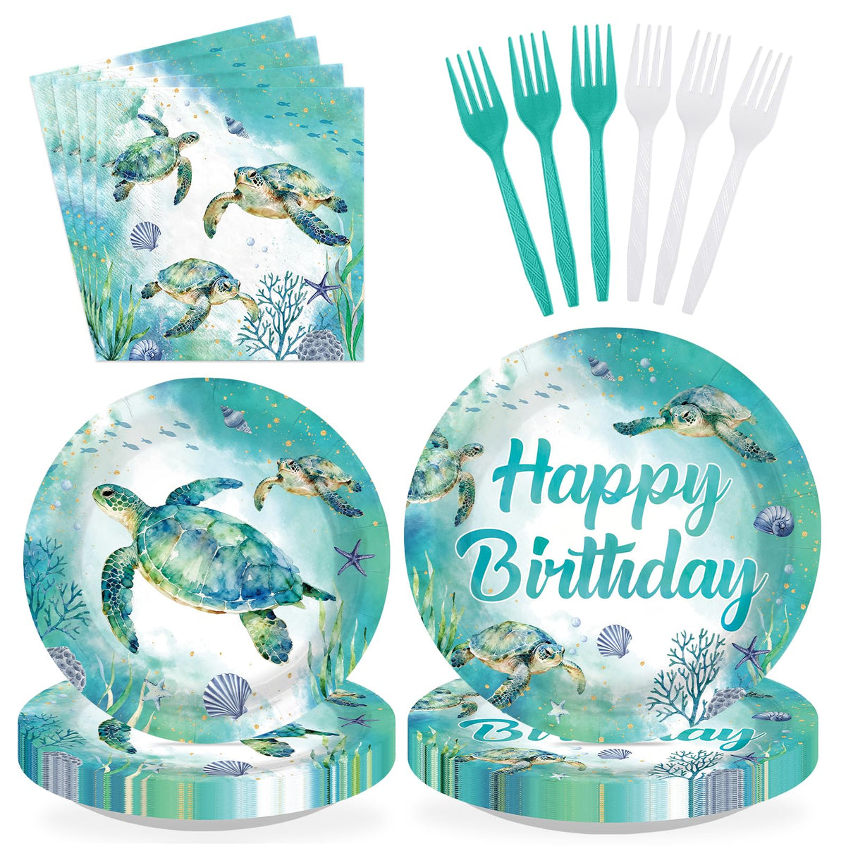 Greencian sea-turtle-plates-9inch with bold undersea design for lively birthday tables.
