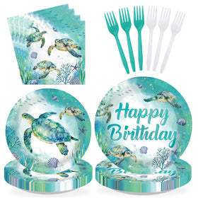 Greencian sea-turtle-plates-9inch with bold undersea design for lively birthday tables.