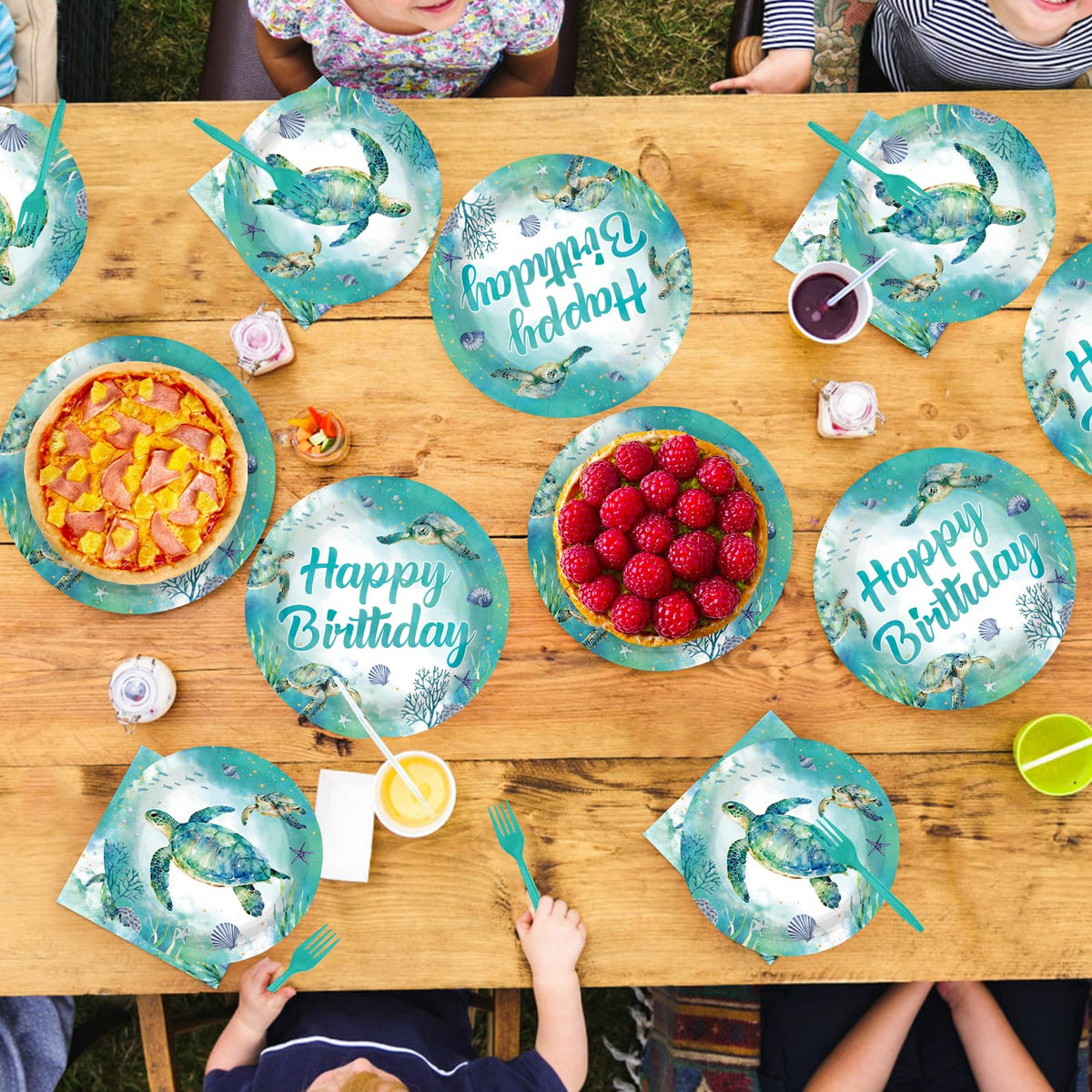 Greencian sea-turtle-table-setting, complete ocean-themed tableware for easy setup.